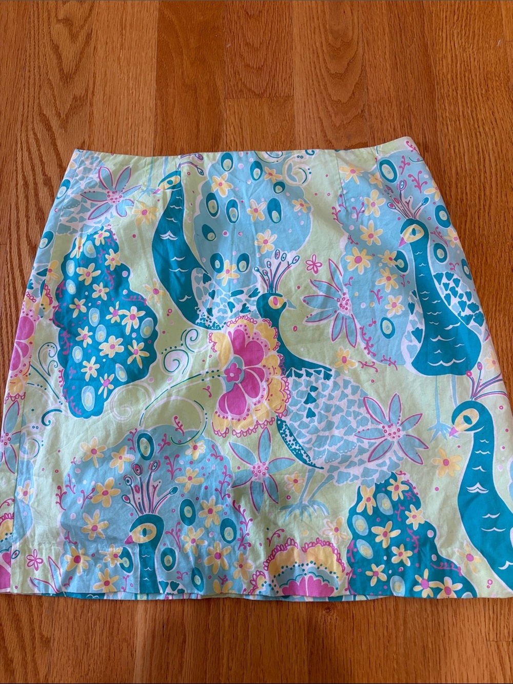 Vintage Lilly Pulitzer Women’s Floral Peacock Print Mini Skirt - Blue & Pink 8